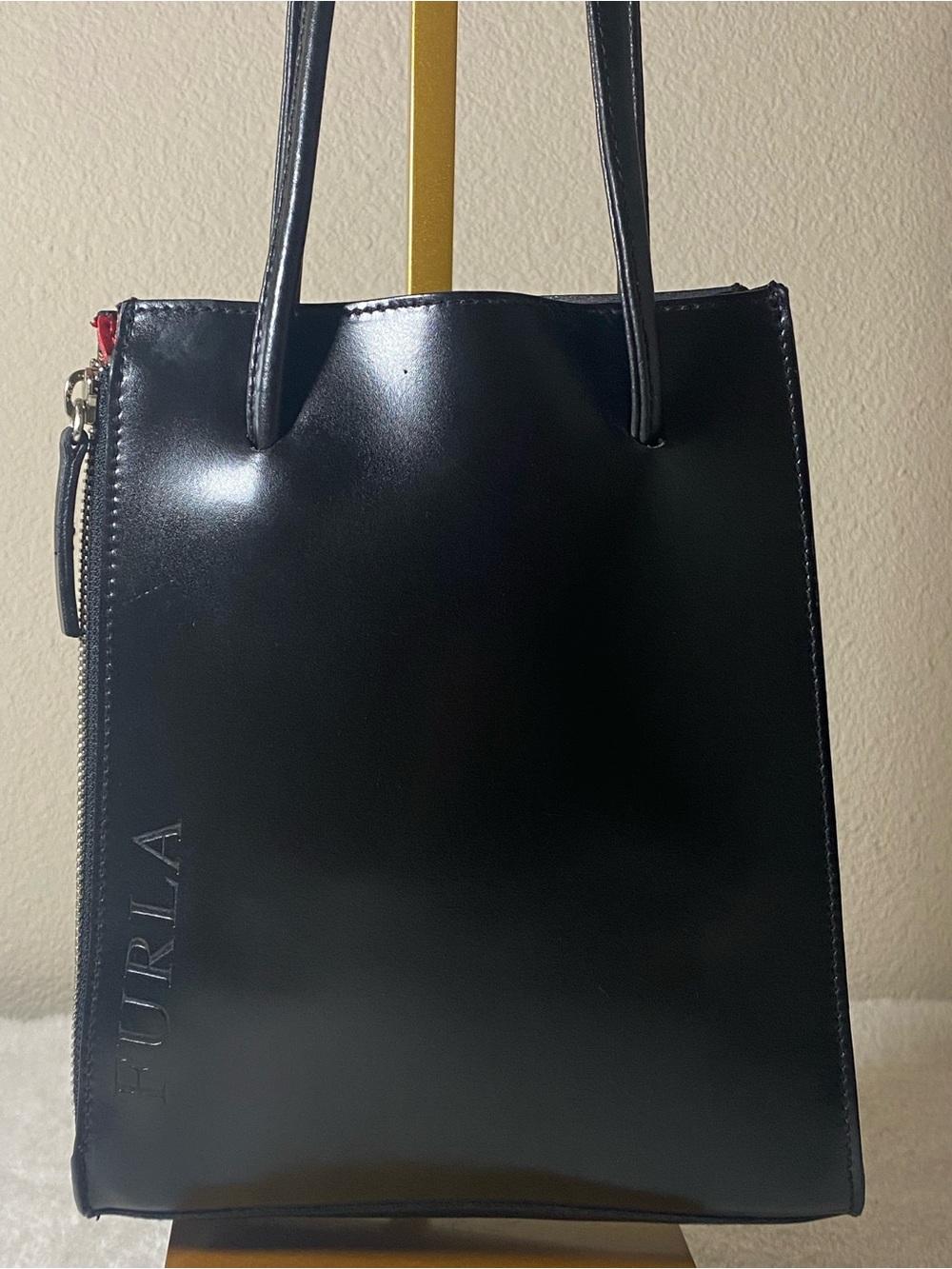 Furla Black Smooth Leather Tote with Subtle Embossing